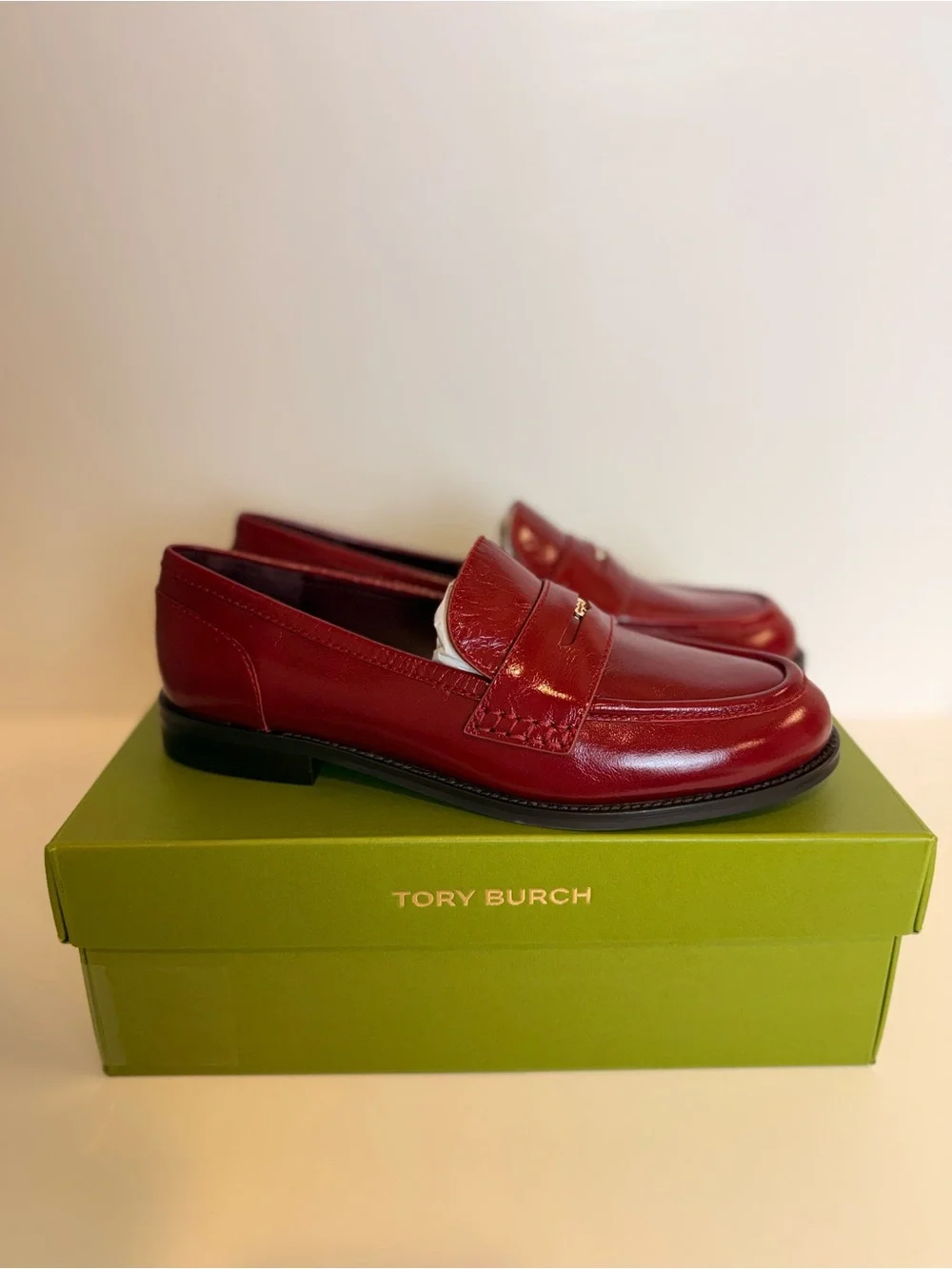 Tory Burch Chelsea Penny Loafer Crimson Red Leather Slip-On Flats $325